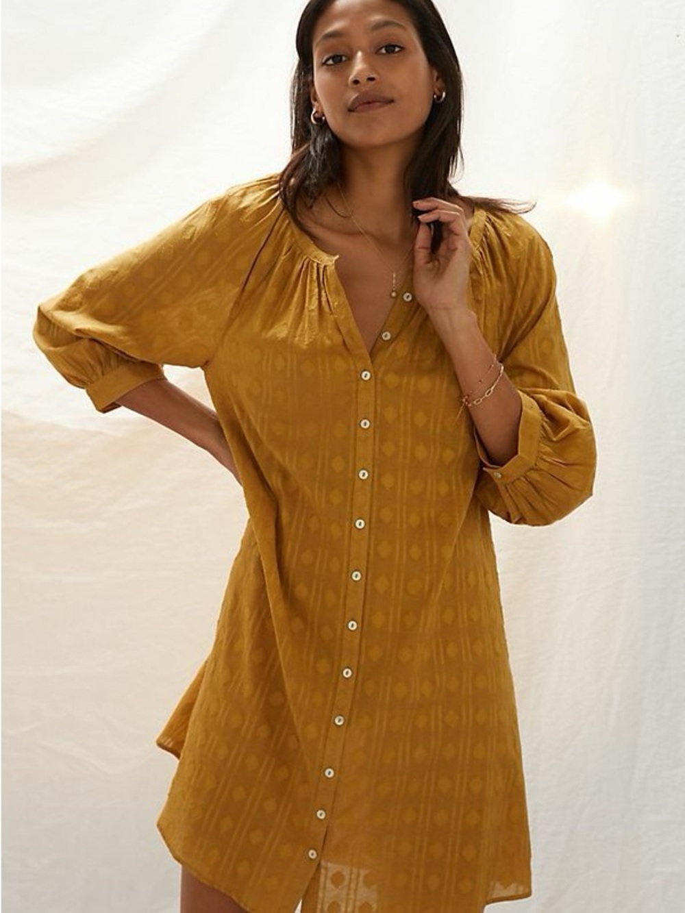 Anthropologie Florence Mustard Button-Front Mini Dress Small